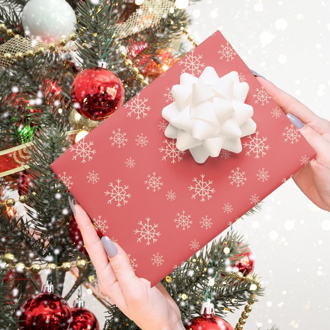 Festive Christmas Red Snowflake Pattern Wrapping Paper Sheet (Creator Uploaded)