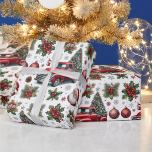 Festive Christmas Red Truck Pattern Wrapping Paper