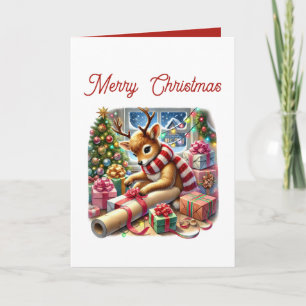 Festive Christmas reindeer add message Holiday Card