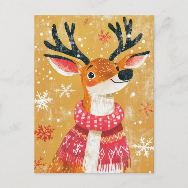 Festive Christmas Reindeer Greeting Card (Front)