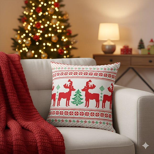 Festive Christmas Reindeer Pattern Christmas Decor Cushion (Creator Uploaded)