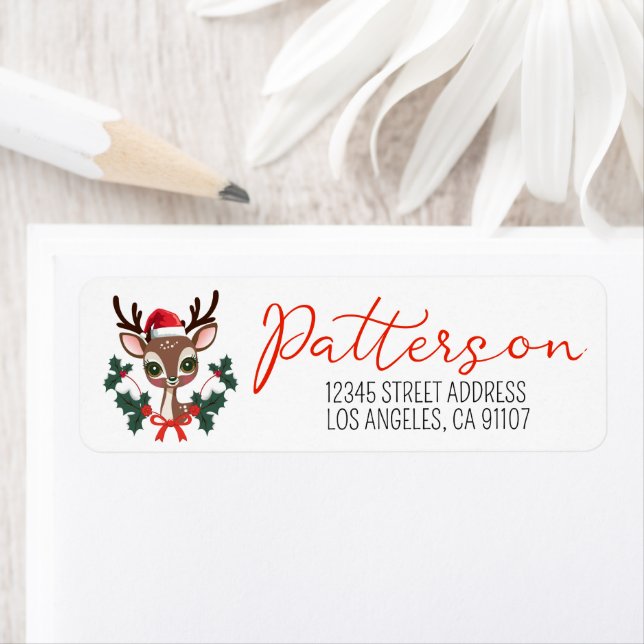 Festive Christmas Reindeer Return Address Label (Insitu)