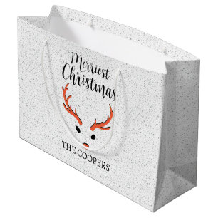 Festive Christmas Reindeer Snowfall White Holiday Large Gift Bag