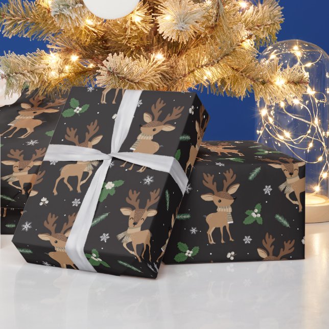 festive Christmas reindeer tiled pattern Wrapping Paper (Holidays)