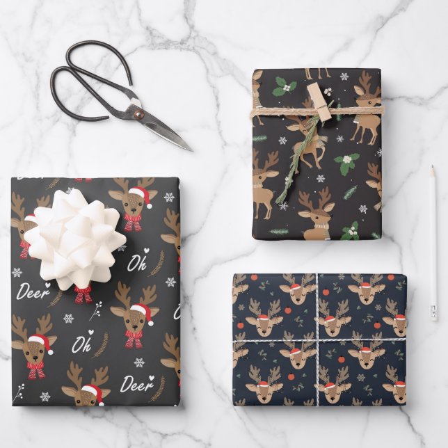 Festive Christmas reindeer tiled pattern Wrapping Paper Sheet (Front)