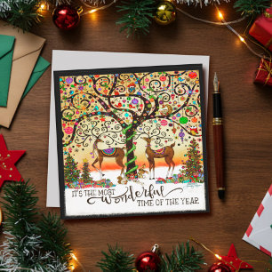 Festive Christmas Reindeer Wonderful Time Quote Holiday Card