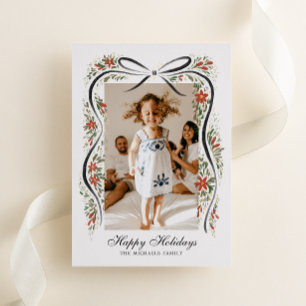 Festive Christmas Ribbon with Poinsettias Foil Holiday Card