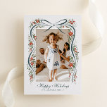 Festive Christmas Ribbon with Poinsettias Foil Holiday Card<br><div class="desc">Send you family and friends a family update and message of holiday cheer with this one-photo Christmas card featuring a trendy, hand-drawn illustration of a dusty blue ribbon accented with festive sprigs of red poinsettia flowers, greenery and real gold foil metallic berry dots. Traditional fonts keep the design feeling high...</div>