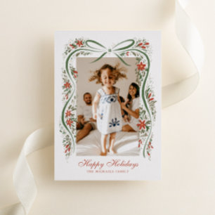 Festive Christmas Ribbon with Poinsettias Foil Holiday Card