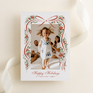 Festive Christmas Ribbon with Poinsettias Foil Holiday Card