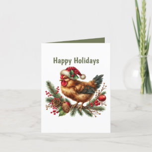 Festive Christmas rooster customisable Happy Holiday Card