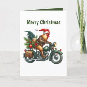 Festive Christmas rooster customizable Holiday Card
