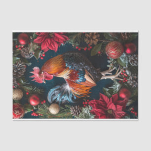 Festive Christmas Rooster Decoupage Tissue Paper