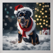 Festive Christmas Rottweiler Dog with Santa Hat 