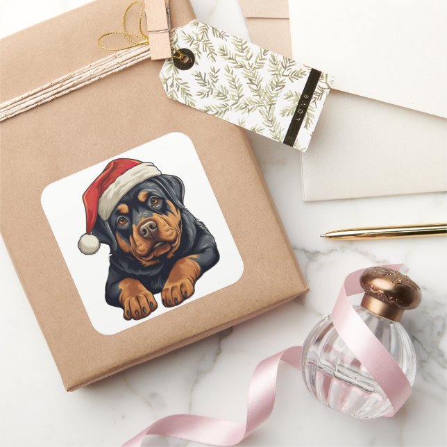 Festive Christmas Rottweiler  Square Sticker (Gifting)