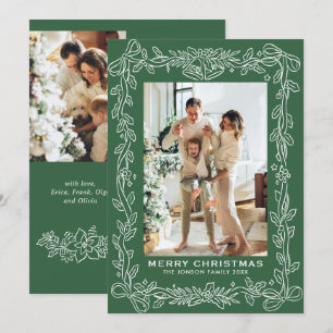 Festive Christmas Sage Green Bow Ribbon 3 Photo Holiday Card