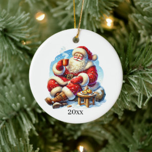 Festive Christmas Santa add year and message Ceramic Ornament