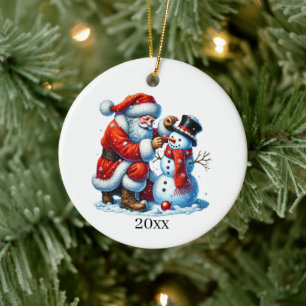 Festive Christmas Santa add year & Message Ceramic Ornament