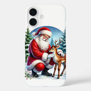 Festive Christmas Santa and deer iPhone 16 Case