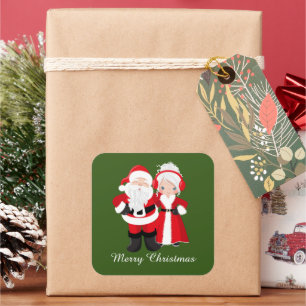 Festive Christmas Santa and Mrs. Claus Square Sticker