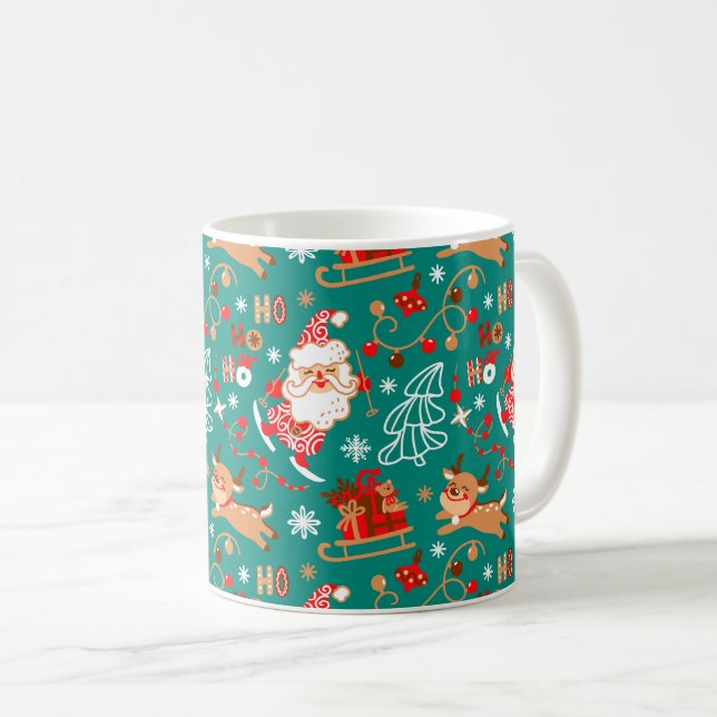 Festive Christmas Santa and Reindeer Coffee Mug (Front Right)