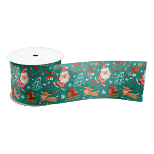Festive Christmas Santa and Reindeer Wrapping Pap Satin Ribbon