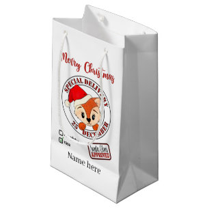 Festive Christmas Santa approved add name fox Small Gift Bag