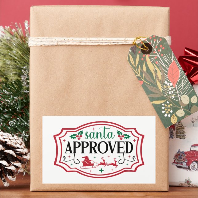 Festive Christmas Santa approved Rectangular Sticker (Holiday)