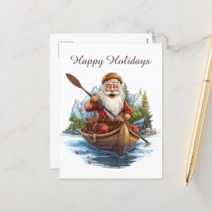 Festive Christmas Santa canoeing add text Holiday Postcard