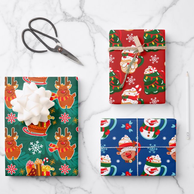 Festive Christmas Santa Cocoa  Wrapping Paper Sheet (Front)