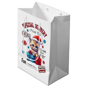 Festive Christmas Santa delivery cat Medium Gift Bag