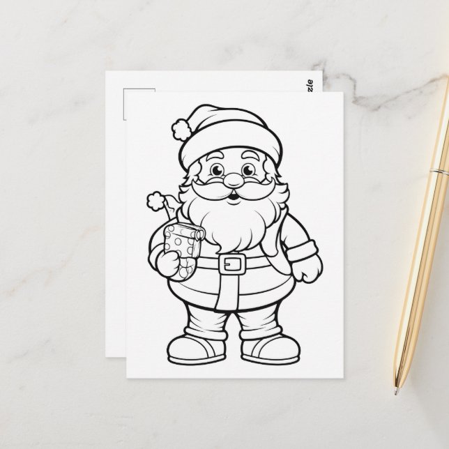 Festive Christmas Santa kids colouring  Postcard (Front/Back In Situ)