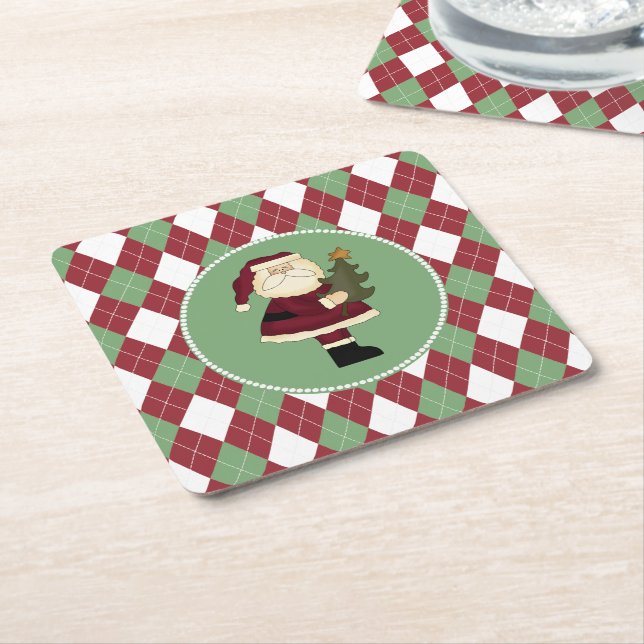 Festive Christmas Santa Paper Coasters (Angled)