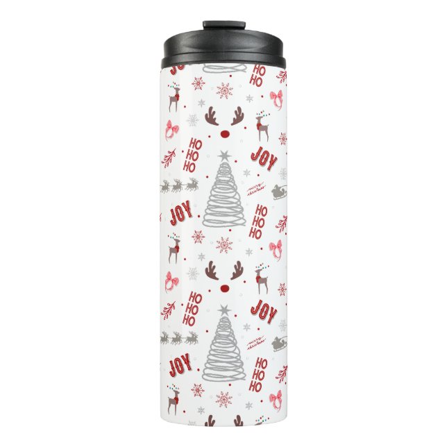 Festive Christmas – Santa, Reindeer & Joy Design Thermal Tumbler (Front)