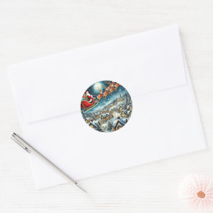 Festive Christmas Santa reindeer sleigh Classic Round Sticker