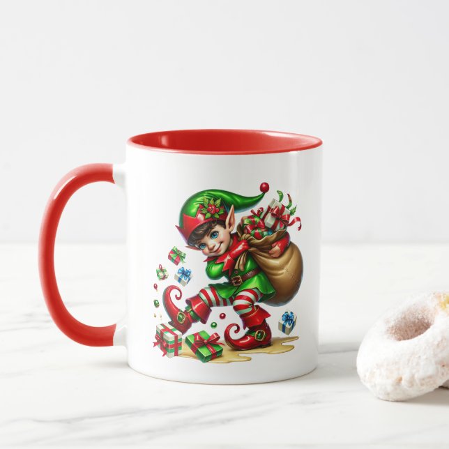 Festive Christmas Santa's Helper Mug (With Donut)