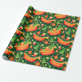 Festive Christmas Santa's Sleigh and Decorations Wrapping Paper