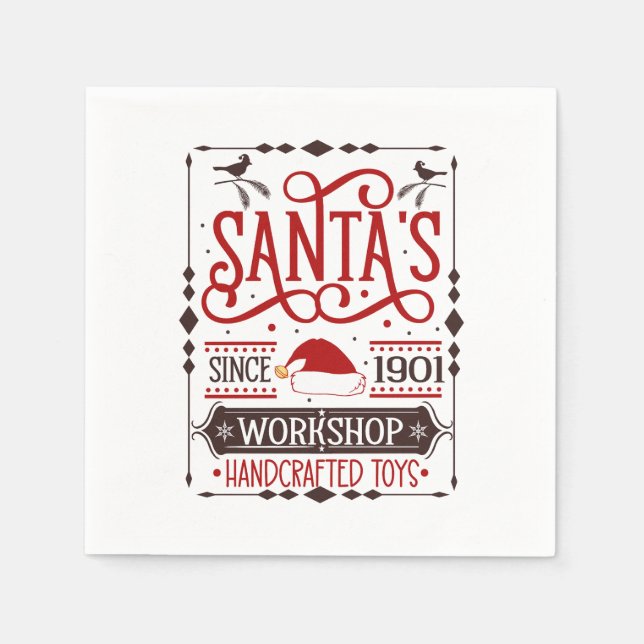 Festive Christmas Santa's workshop  Napkin (Front)