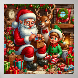Festive Christmas Santa's workshop Poster