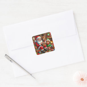 Festive Christmas Santa's Workshop Square Sticker