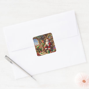Festive Christmas Santa's Workshop Square Sticker