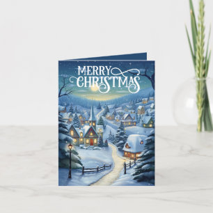 Festive Christmas scene small town Holiday Card