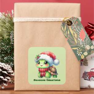 Festive Christmas sea turtle add text Square Sticker