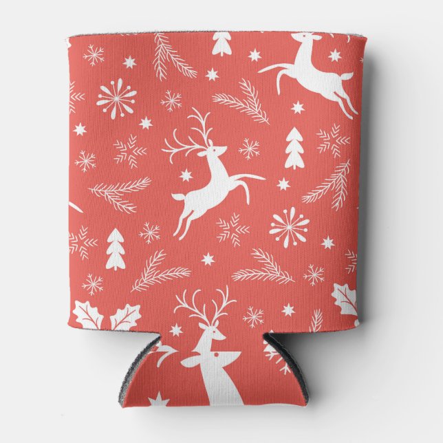 Festive Christmas Seamless Pattern Can Cooler (Front)