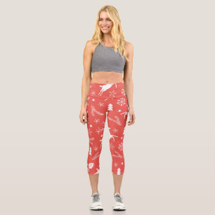 Festive Christmas Seamless Pattern Capri Leggings