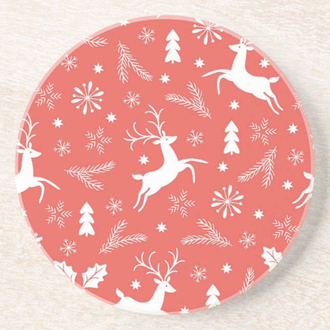 Festive Christmas Seamless Pattern Coaster (Front)