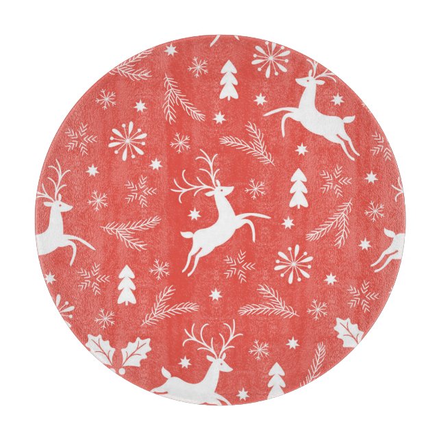 Festive Christmas Seamless Pattern Cutting Board (Front)
