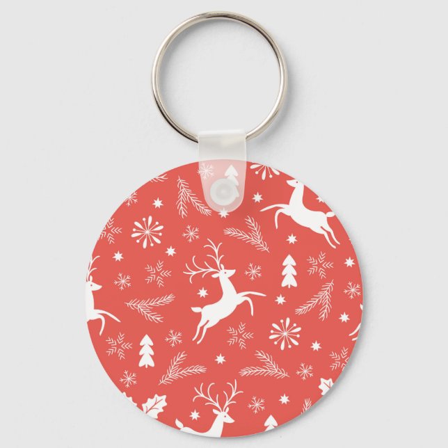 Festive Christmas Seamless Pattern Key Ring (Front)