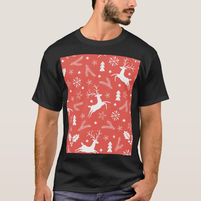 Festive Christmas Seamless Pattern T-Shirt (Front)