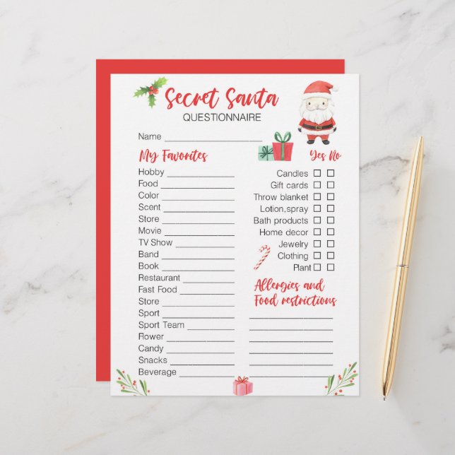 Festive Christmas Secret Santa Holiday  (Front/Back In Situ)